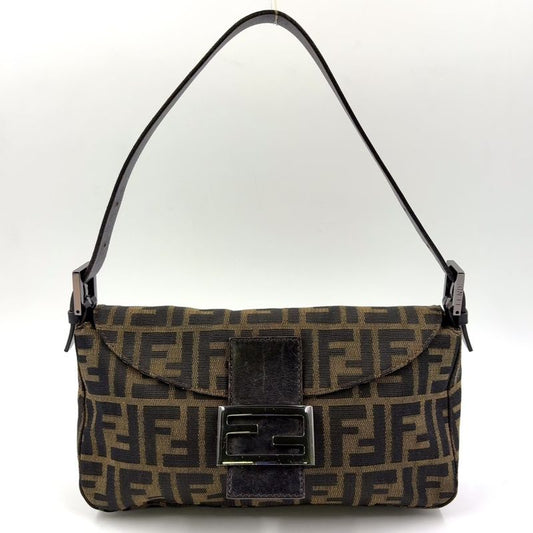 Fendi Mamma Bucket Zucchino Leather X Canvas Dark Brown X Beige Shoulder Bag