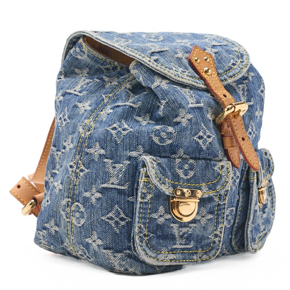 Louis Vuitton Monogram Denim Sac Ado PM M95057 Backpack Blue (gold Hardware)