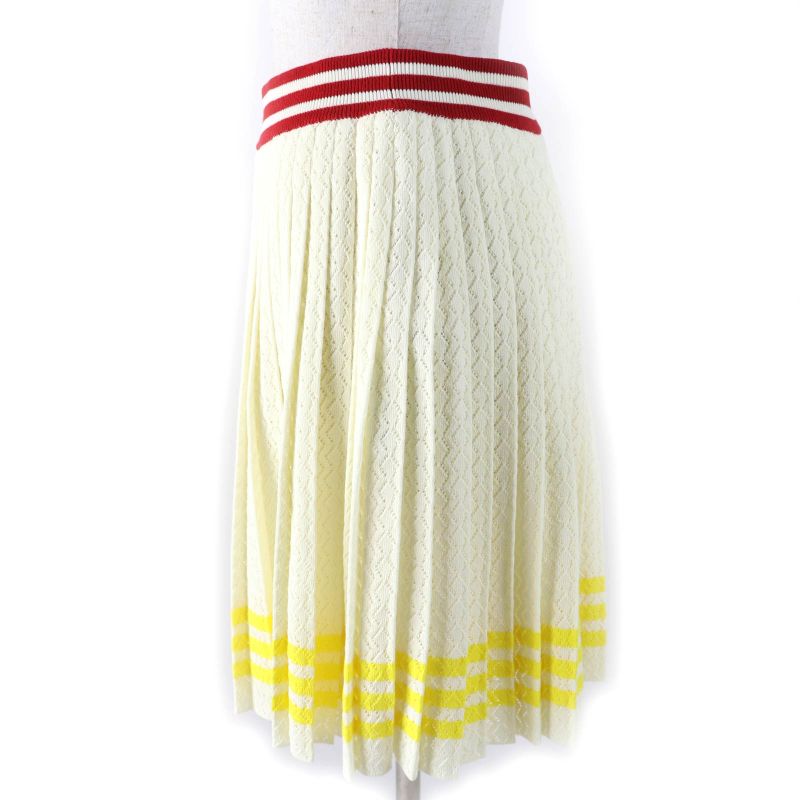 Gucci×adidas 702874 Three Line Cotton Knit Pleated Skirt Ivory L Made In Italy