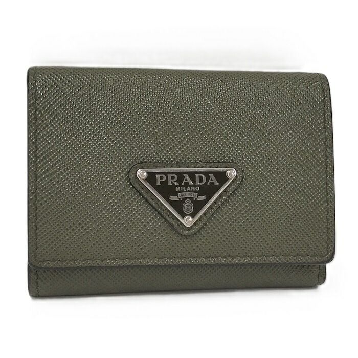 Prada Trifold Wallet With Triangular Logo Leather Green 2mh042