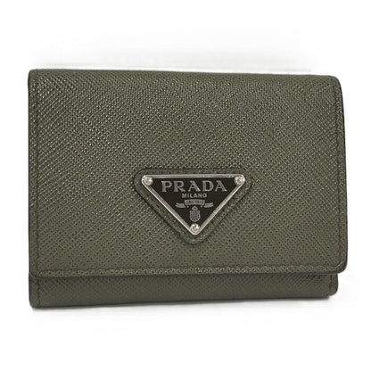 Prada Trifold Wallet With Triangular Logo Leather Green 2mh042