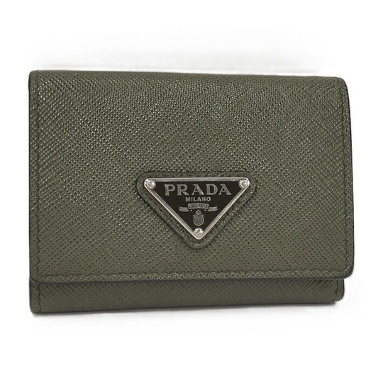 Prada Trifold Wallet With Triangular Logo Leather Green 2mh042