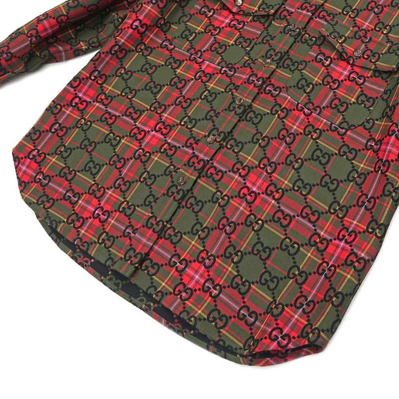 Gucci Wool Check Shirt 721464 GG Pattern 38 Green Long Sleeve Women's