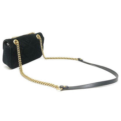 Gucci GG Marmont Chain Shoulder Bag 446744 Velour Black