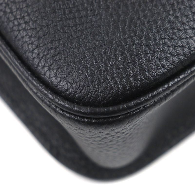 Gucci 816755 Web Stripe Leather Flap Business Case Clutch Bag Black Storage