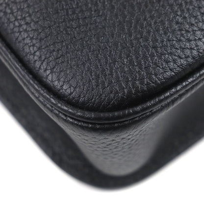 Gucci 816755 Web Stripe Leather Flap Business Case Clutch Bag Black Storage