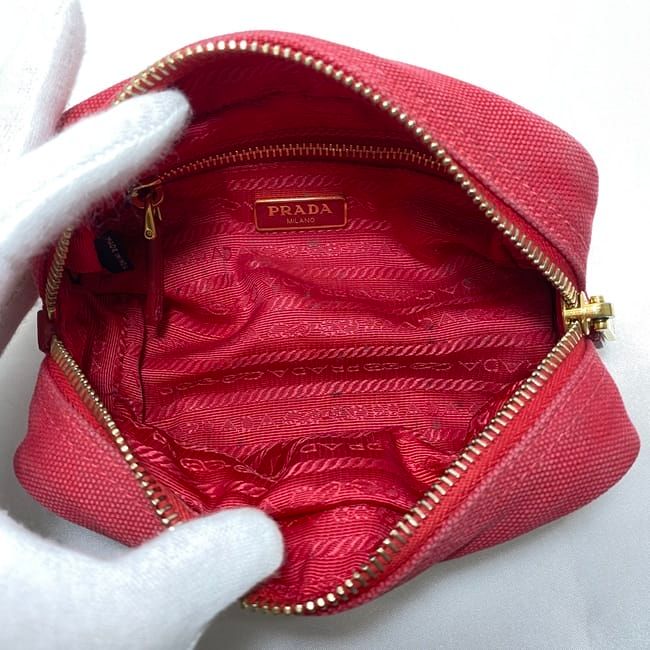 Prada Pouch Red 1n0175 Small Bag Canvas Leather Preowned