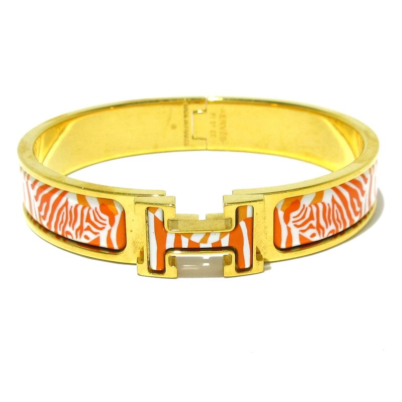 Hermes Bangle Click H Gold×white×orange Zebra