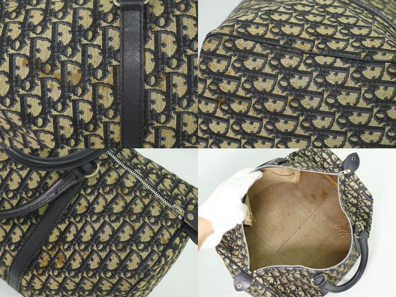 Authentic Christian DIOR Trotter Boston Bag Handbag Travel Bag Canvas Navy