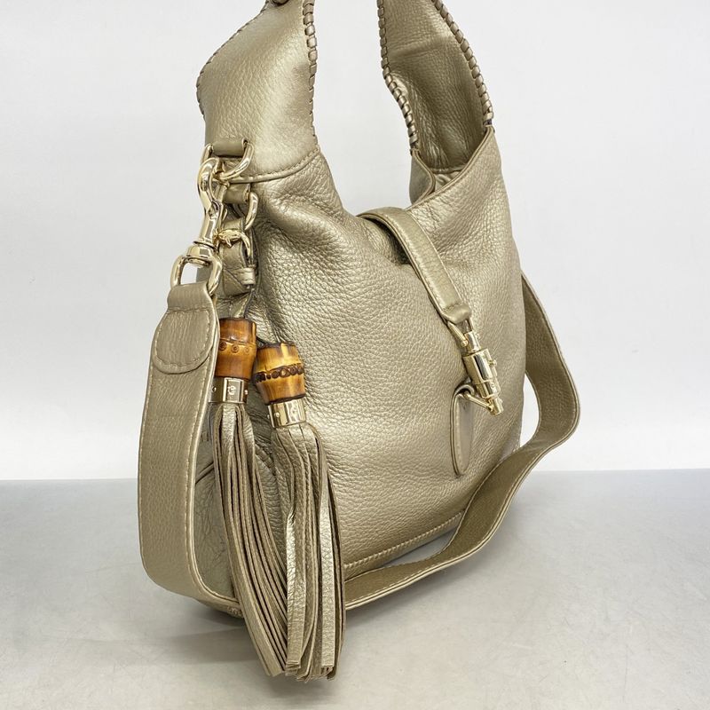 Gucci Shoulder Bag Bamboo New Jackie 246907 Leather Gold Chien Pan Gold