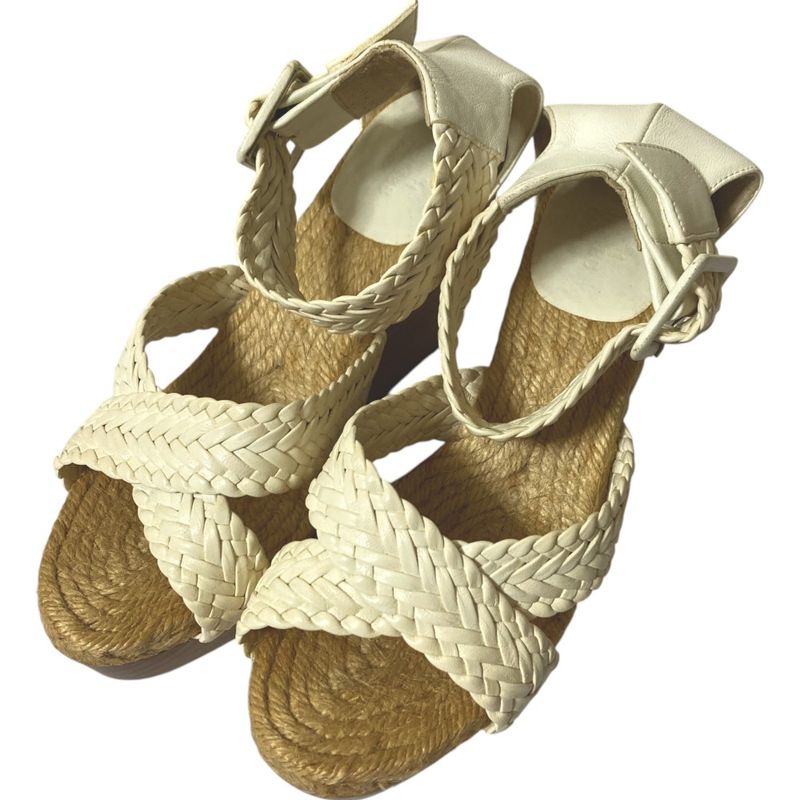 Good Hermes Wedge Sole Mesh Leather Wood Sandals Equivalent to 23.5cm (9.25in)