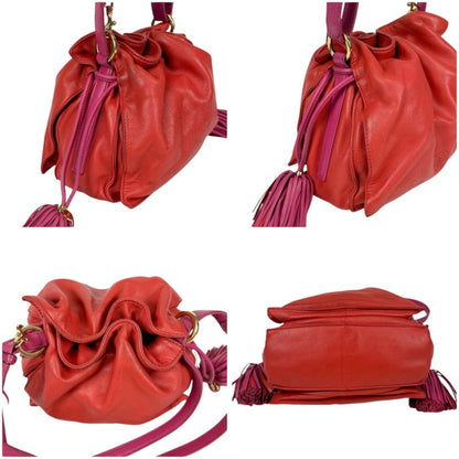 Loewe Flamenco Shoulder Bag Nappa Leather Anagram Logo Pink Red Tassel 2WAY