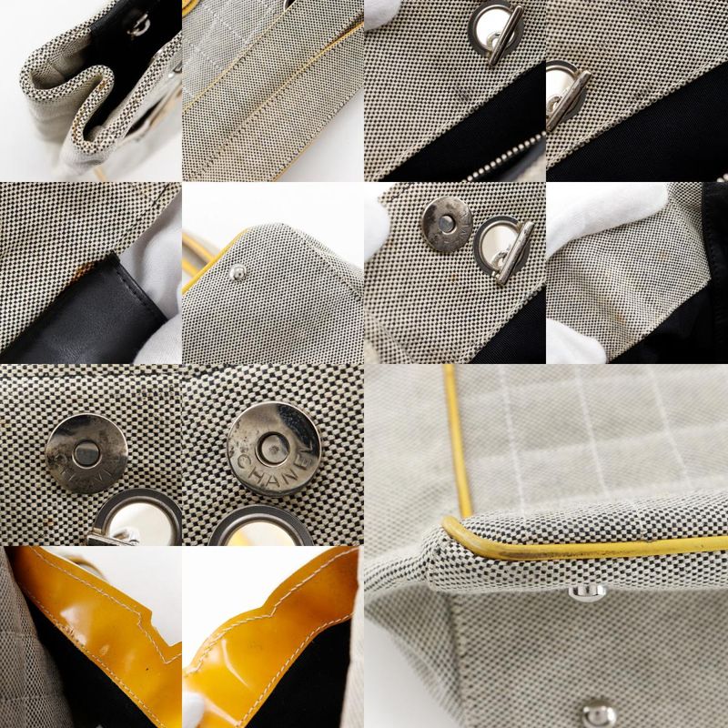 Chanel Camellia NO5 Chocolate Bar Chain Tote Canvas Gray/yellow Ladies Tote Bag