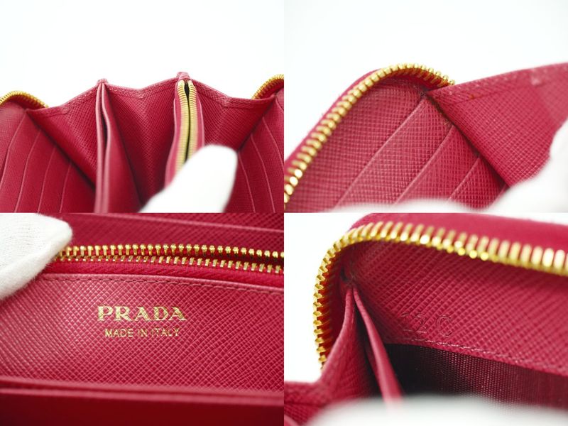 Authentic Prada Ribbon Round Zipper Long Wallet Long Wallet Leather Pink Wallet