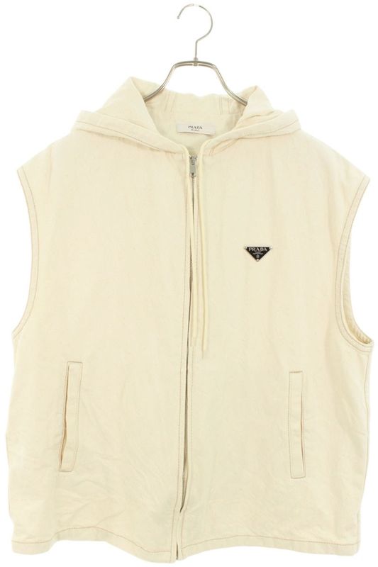 Prada 23SS Geb220 Triangle Logo Plate Cotton Hooded Vest Men's S