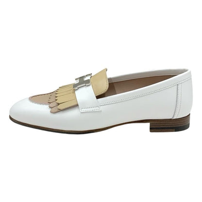 Hermes Royale Loafer Leather Shoes Leather White Beige White Silver Moccasin
