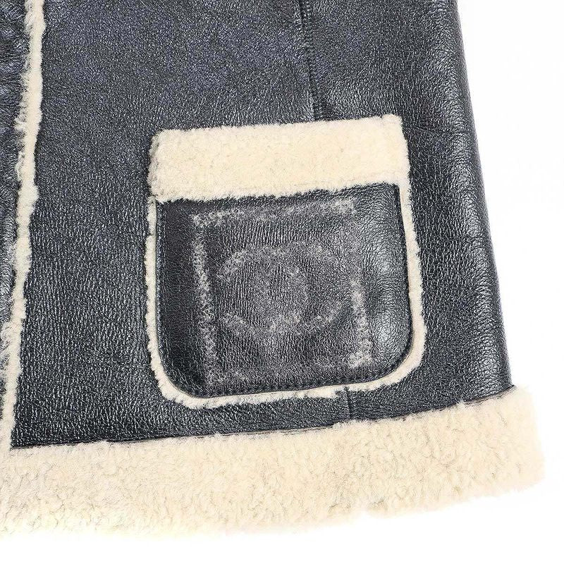 Chanel 2008aw Sport Line Sher Ring Mouton Hooded Vest P33735w04172 Black 38