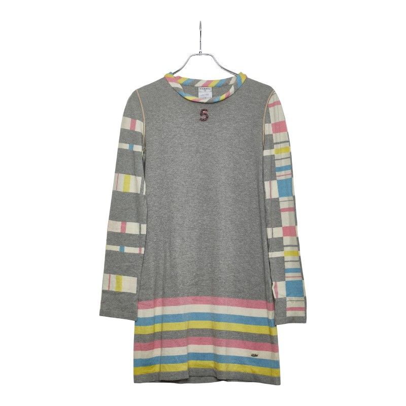 Chanel Dress Long Sleeves Size: 38 P32721k00743 Gray Multicolor Cotton Cashmere