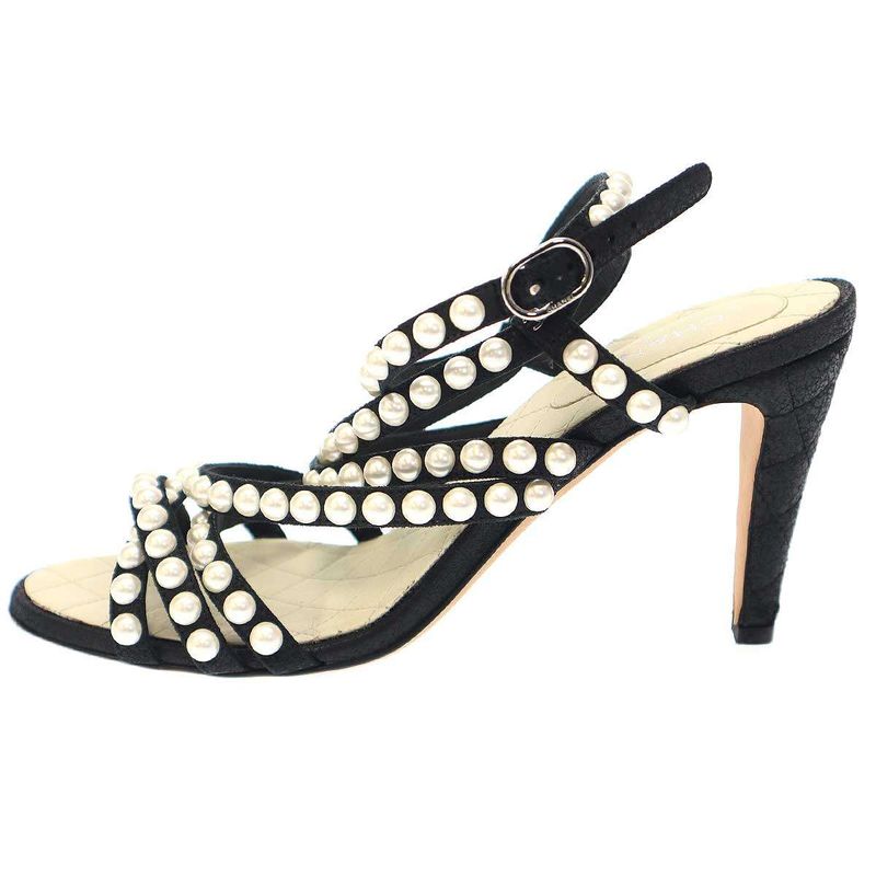 Chanel Multi-Strap Matelasse Pearl Sandals Black 37 1 2c