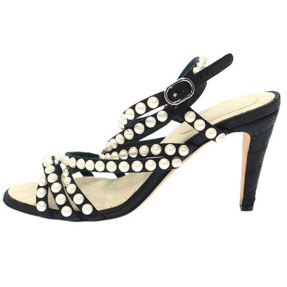 Chanel Multi-Strap Matelasse Pearl Sandals Black 37 1 2c