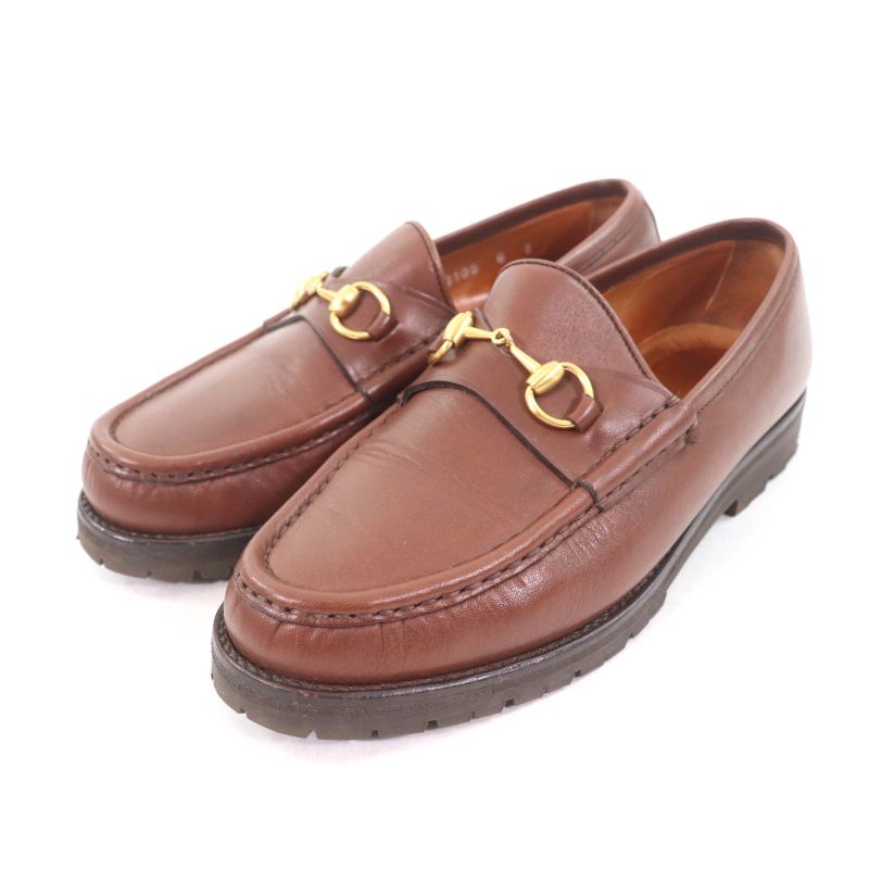 Gucci 101 6105 Horsebit Leather Loafer Shoes Brown Gold Hardware 6 With Box And