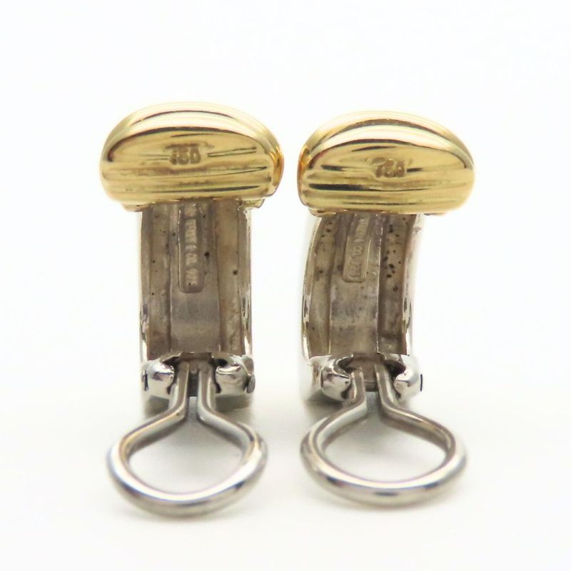 Tiffany & Co Earring Grooved Silver 925 18K Approx 8.1g Silver Gold Combination