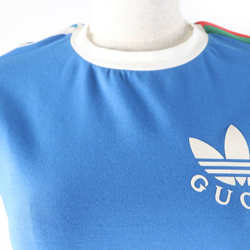 Gucci×adidas 691637 Cotton Trefoil Print Short Sleeve T-shirt Blue S Made In