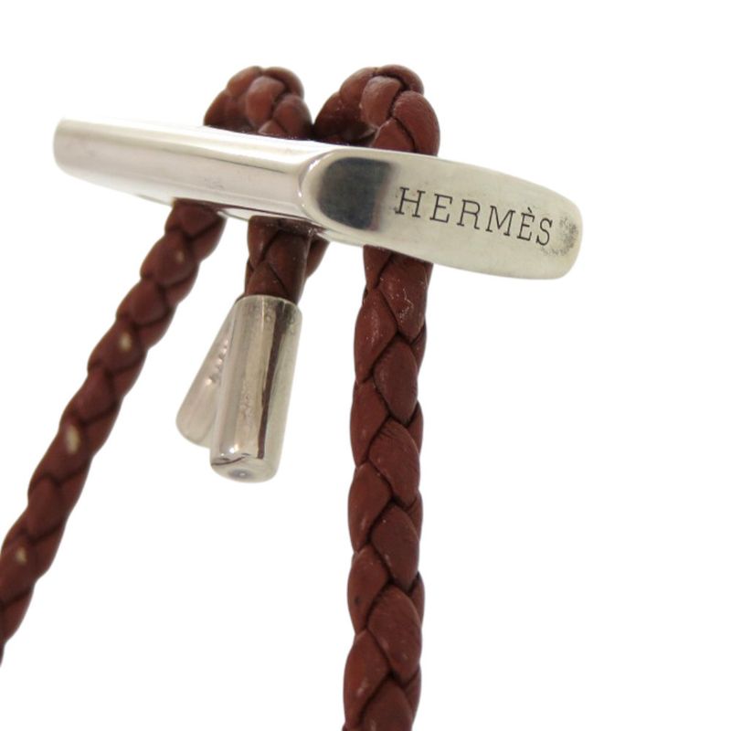 Hermes Leather 925 Silver Hardware Brown Bracelet 1126 Hermes