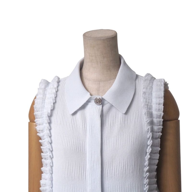 Chanel Dress Size 34 P54 Ruffle Embellishment Knit Sleeveless Dress With