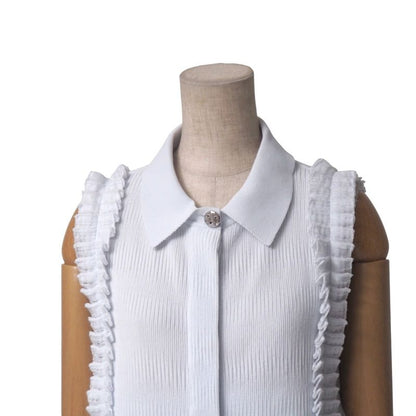 Chanel Dress Size 34 P54 Ruffle Embellishment Knit Sleeveless Dress With