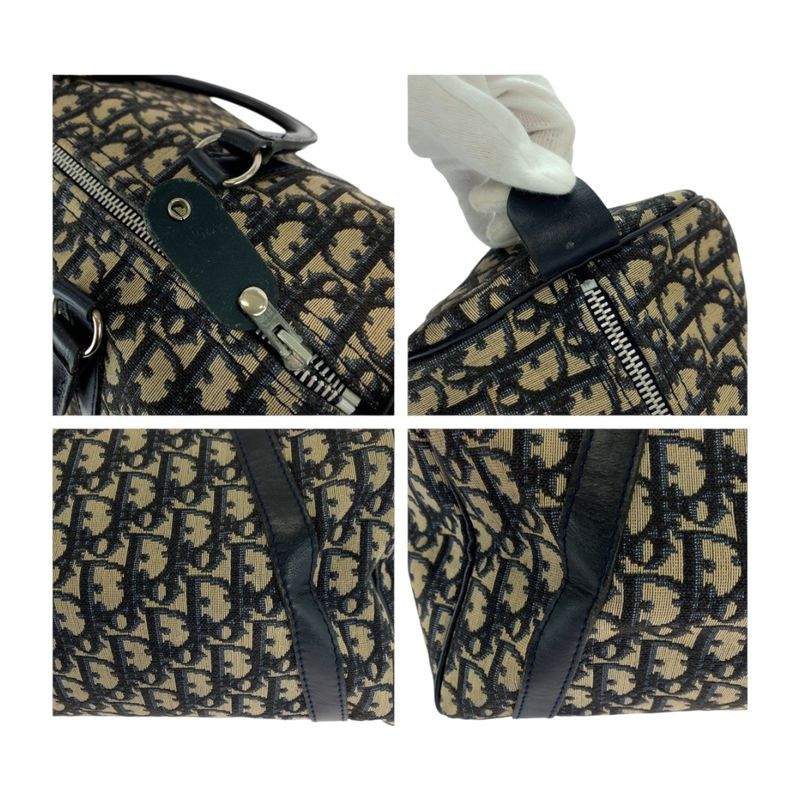 DIOR Vintage Trotter Navy Ivory Silver Hardware Canvas Handbag Mini Boston Bag