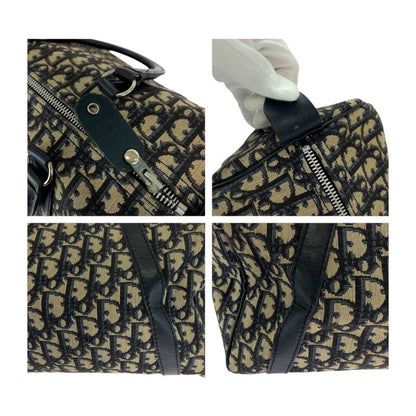 DIOR Vintage Trotter Navy Ivory Silver Hardware Canvas Handbag Mini Boston Bag