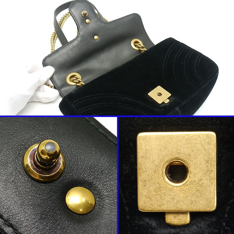 Gucci GG Marmont Chain Shoulder Bag 446744 Velour Black