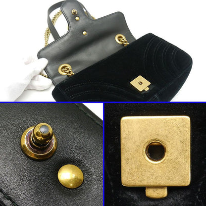 Gucci GG Marmont Chain Shoulder Bag 446744 Velour Black