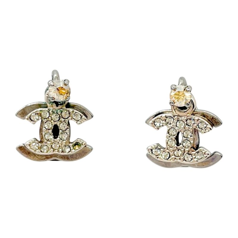 Chanel Earrings Coco Rhinestone Silver