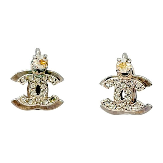 Chanel Earrings Coco Rhinestone Silver