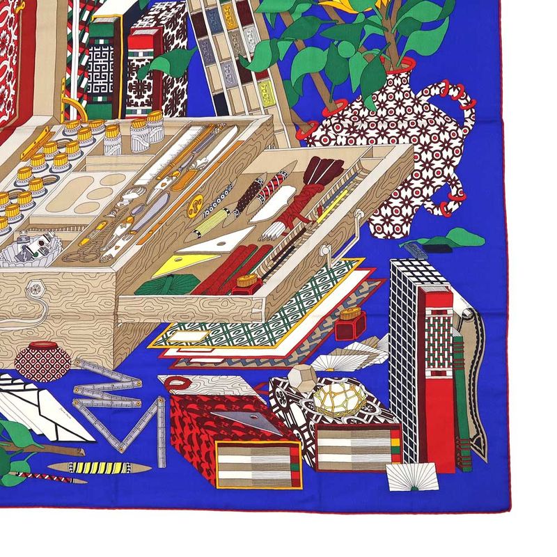 Hermes Carre 140 LES Tresors D UN Artiste Scarf Cashmere Silk Blue
