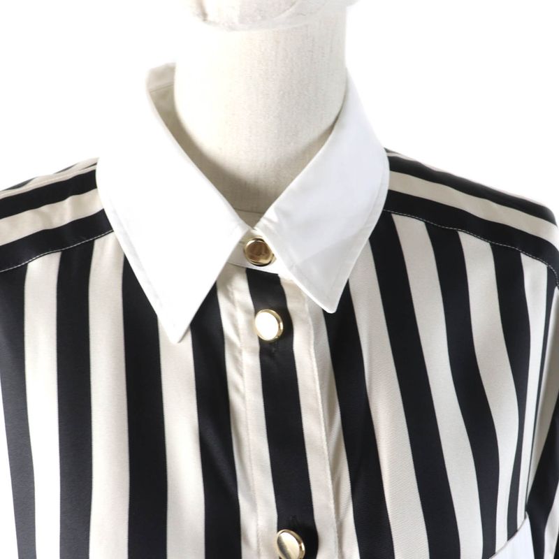 Saint Laurent Paris 2022 694156 100% Silk Striped Long Sleeve Shirt With Gold