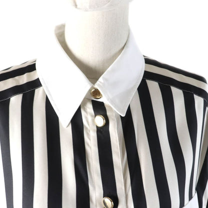 Saint Laurent Paris 2022 694156 100% Silk Striped Long Sleeve Shirt With Gold
