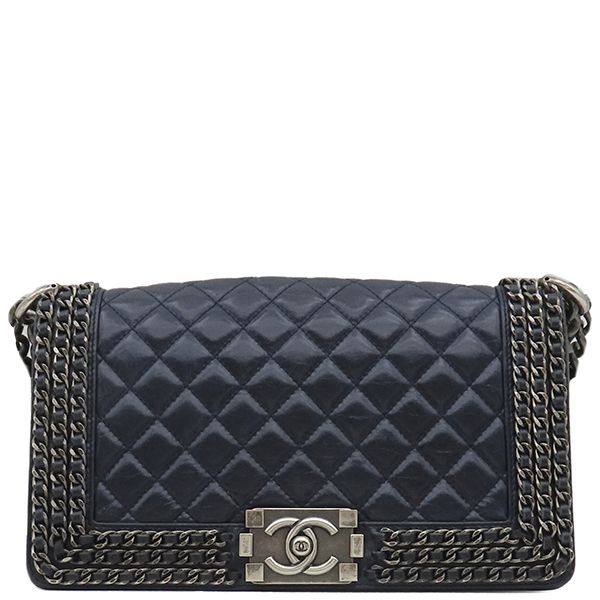Chanel Shoulder Bag Boy Chanel Leather Navy Gunmetal Hardware Navy Blue Chain