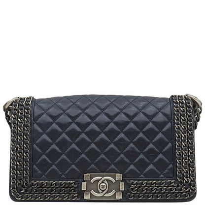 Chanel Shoulder Bag Boy Chanel Leather Navy Gunmetal Hardware Navy Blue Chain