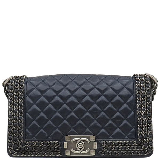 Chanel Shoulder Bag Boy Chanel Leather Navy Gunmetal Hardware Navy Blue Chain