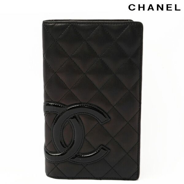 Chanel Preowned Long Wallet A26717 Cambon Line Metallic Black