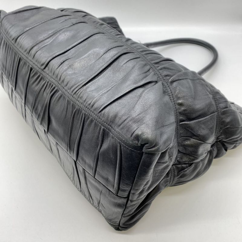 Prada Tote Handbag Gather Leather Black Vintage Ladies Men Fashion Gift