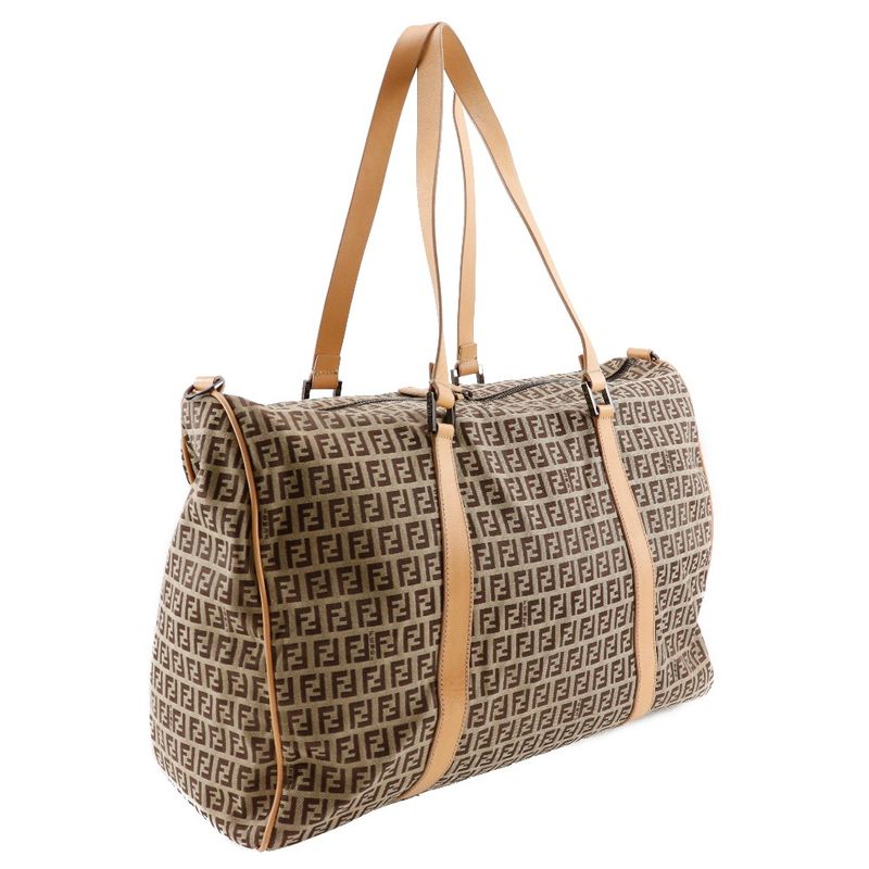 Fendi Zucchino 7vs014 Nylon Canvas And Leather Brown Unisex Boston Bag