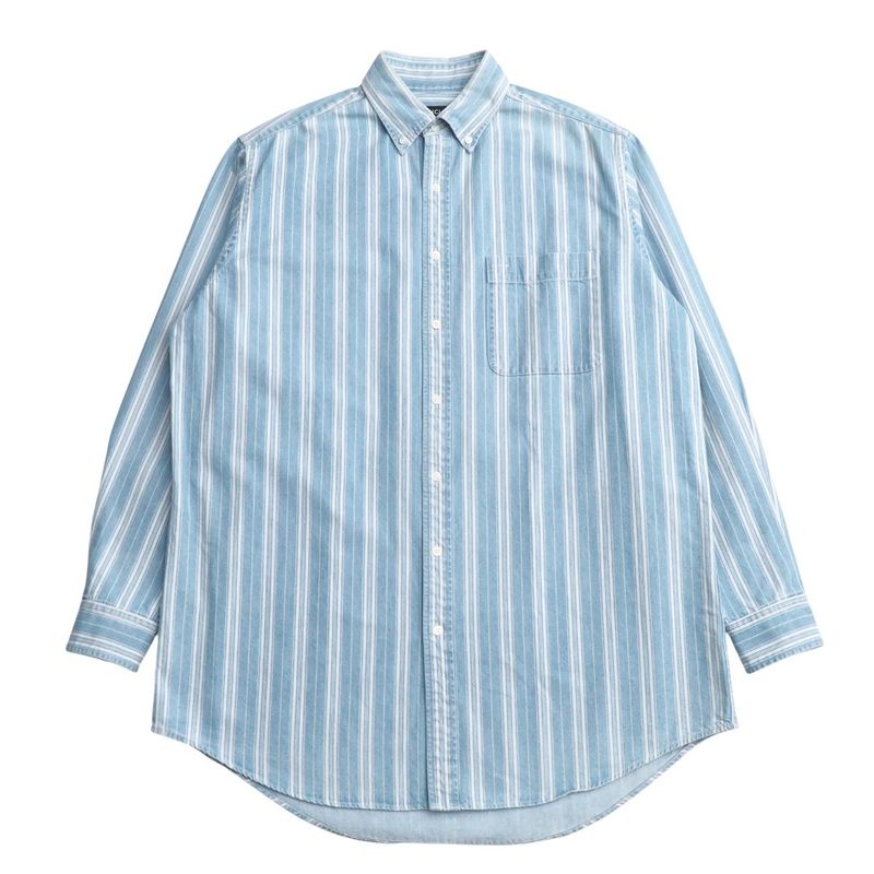 Balenciaga Oversized Button-down Collar Striped Denim Shirt Long Sleeve Shirt