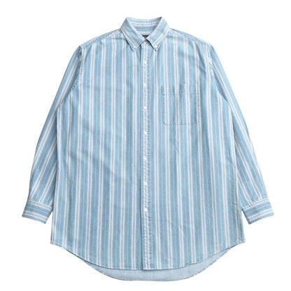 Balenciaga Oversized Button-down Collar Striped Denim Shirt Long Sleeve Shirt