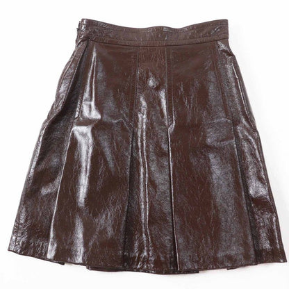 Gucci 410797 Lamb Leather 100% Silk Lining Horsebit Skirt Brown Gold Hardware