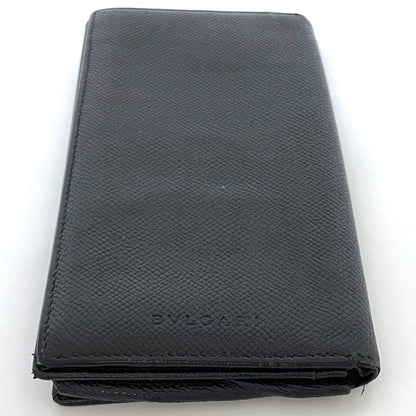 Bulgari Bifold Long Wallet Black Wallet Leather Preowned Bvlgari Billfold