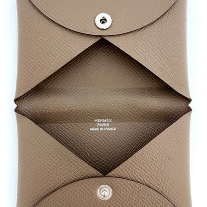 Hermes Card Case Calvi Beige Etoupe F20535 Excellent Condition